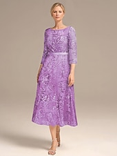 preiswerte Bodenlänge-A-Linie Kleid Mutter der Braut Elegant Petite Rundhalsausschnitt Knielang Chiffon Halbe Ärmel mit Falten einfarbig