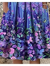 economico Abito Floreale-Abito Mini Femminile Abito Casual Abito Estivo Elegante Vacanza Vintage Vacanza Quotidiana Fit Largo Floral Grafica Maniche Corte Collo a Girocollo Blu Estate