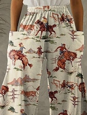 olcso Kentucky Derby-Női Széles lábszár Pamutszövet nadrág Szüret Alkalmi Teljes hossz Magas derék Grafika Zseb Elasztikus derékpánt Nyomtatott kellemes Mekano Kényelmes Mikroelasztikus Szabadtéri Utca Szabadság