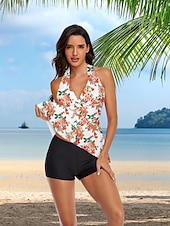 abordables Robes de bain-Femme Maillots de Bain Tankini Maillot de bain Actif Magnifique Fleur Sans Manches Maillots de bain