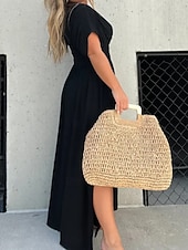 preiswerte Blumenkleider-Damen Langes Kleid Maxikleid Weißes Kleid Freizeitkleid Schwingkleid Sommerkleid Mode Modern Täglich Ferien Strand Normale Passform Einfach Kurzarm V Ausschnitt Burgunderrot Marineblau Braun Aprikose