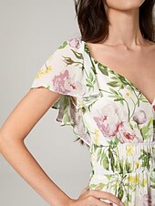 baratos Vestidos Florais Elegantes-Feminino Vestido de chiffon Vestido Longo Amarelo Verão Decote Princesa Elegante Férias Moda S M L