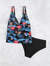 abordables Tankinis-Maillots de bain femmes Bikini 2 pièces Maillot de bain échancré Sans dos Slim Vêtements de plage Vacances Floraux Col halter Sans manches
