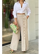 abordables Pantalon en coton et lin-Femmes Pantalon en coton et lin Slacks Mode Streetwear Longueur complète Naturel Uni Avec Poches Extérieur Confortable Tenue quotidienne Sortir Blanche Bleu Vert Été Coupe régulière