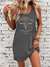 cheap Art&amp;Design Dress-Women&#039;s Mini Dress A Line Dress Summer Dress Off The Shoulder Dress Vacation Casual Daily Loose Fit Graphic Letter Sleeveless U Neck Black Summer
