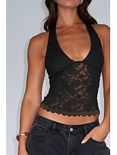 levne Krajkové topy-Dámské Tričko Halenka Bez vzoru Módní Na běžné nošení Bez rukávů Do V Crop Tops Víkend Krajka Slátanina Černá Bílá Fialová Léto