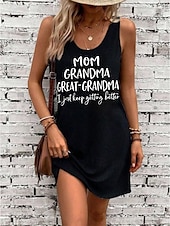 economico Abito della Festa della Mamma-Festa della mamma Per donna Mini Abito Abito a trapezio Abito Estivo Abito a spalle scoperte Casual Abiti semi formali Feste Quotidiano Ferie Vestibilità comoda Grafico Lettera Senza Maniche Collo a U