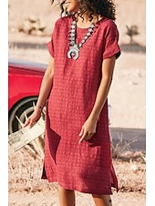 abordables Robes décontractées-Femmes Robe Midi Robe Décontractée Robe en coton et lin Mode Moderne Extérieur Sortir Week-end Coupe régulière Uni Manche Courte Col ras du cou Noir Blanche Rouge Gris Été