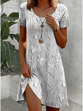 abordables Robe Simple-Femmes Mini Robe Robe Décontractée Robe T-Shirt Robe d&#039;Été Robe trapèze Bohème ancien Élégant Plage Coupe régulière Fleuri Graphique Motif cachemire damassé bohème Manche Courte Col ras du cou Argent