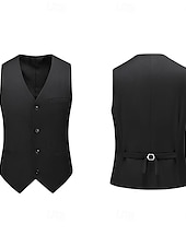 cheap Semi-Formal Suits-Men&#039;s Fashion Vest Solid Color Standard Fit V Neck Single Breasted Four-buttons Black Burgundy Navy Blue