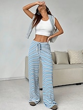 economico Pantaloni-Per donna Pantaloni Casual Lunghezza intera Naturale A righe Elasticizzato Casual Quotidiano Grigio chiaro Marrone e nero Blu cielo e Bianco Bianco / Rosa Estate