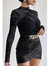 abordables Hauts sexy pour femmes-Femme Chemisier Plein mode manche longue Col Haut Hauts réguliers Vacances Sortie Maille Noir bleu marine Eté
