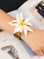billige Halskjede for kvinner-blomstersmykkesett for kvinner – håndlaget statement-kjede, øredobber og armbånd med hvit blomsterdesign, elegant boho chic-tilbehør til bryllup, fester og spesielle anledninger