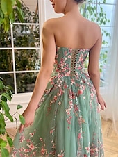 economico Abiti Lunghi / Gonne-Abiti da cocktail a linea ad A abito elegante invitata matrimonio feste in satin a maniche lunghe con scollo a V e appliqué in pizzo floreale