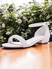 abordables Occasionnel-sandales de mariage plates en perles blanches pour femmes - chaussures de mariée élégantes avec bride à la cheville
