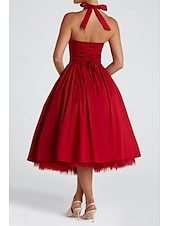 ieftine Rochii de absolvire-Pentru femei Rochii Midi Rochie albă Rochie de absolvire Modă Modern Zi de Naștere Concediu Absolvire Fit regulat Simplu Fără manșon Gâtul halter Negru Alb Roșu-aprins Vară