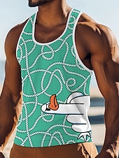 cheap Men&#039;s 3D Tank Tops-Men&#039;s Funny Duck T Shirt Vest Top Sleeveless T shirt 3D Print Crew Neck Round Shirt Vacation Casual Casual Hawaiian Holiday Red Blue Green Summer Spring Clothing Apparel S M L XL XXL XXXL