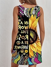 cheap Floral Dress-Women&#039;s Boho Dress Western Dress Vintage Mini Dress Sundress A Line Dress Summer Dress Vacation Casual Daily Loose Fit Floral Graphic Sleeveless U Neck Black Summer