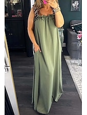 billiga Semesterklänningar-Dam Maxiklänning Slipklänning Semester Utomhus Strand Skräddarsydd passform Leopard Slät Ärmlös kall axel Mörkgrön Svart Vit Ljusgrön Sommar
