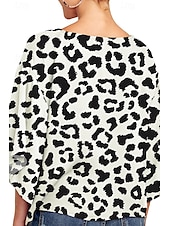 お買い得  フローラルトップス-女性用 シャツ ブラウス グラフィック レオパード カジュアル 半袖 Ｖネック レギュラートップス 祝日 お出かけ プリント 豹柄 ブラック ホワイト イエロー 春
