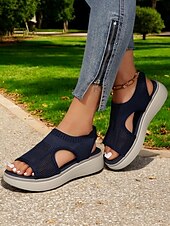 cheap Casual Sandals-Women&#039;s Breathable Knit Slip-On Platform Sandals – Casual Open-Toe Comfort Footwear for Summer walking, Casual Outings and Travel