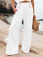 economico Pantaloni in lino e cotone semplici-Pantaloni ampi in cotone e lino da donna A tinta unita Chinos Pantaloni baggy Basic Casual Lunghezza intera Vita alta Semplice Fascia elastica Comodo Morbido Confortevole Micro-elastico All&#039;aperto