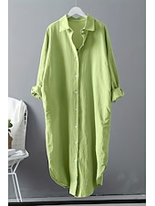 economico Camicie-Per donna Abito Midi Abito Camicia Abito in cotone e lino Moda Essenziale Classico Vacanza Ferie Uscire Vestibilità regolare Semplice Manica Lunga Colletto a Camicia Nero Bianco Verde chiaro Rosa