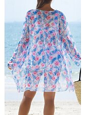 abordables Maillots de bain trois pièces-Femmes Maillots de Bain Trois Pièces Shorts Maillot de bain Tropical Tenues de plage Fleur Fil en V manche longue Maillots de bain