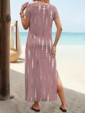 cheap Plain Dress-Women&#039;s Maxi Dress A Line Dress Solid Color T Shirt Dress Tee Dress Vacation Casual Beach Regular Fit Ombre Graphic Geometric Short Sleeve Crew Neck Gray Pink Summer