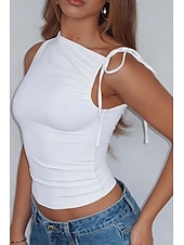 billige Bluser og skjorter-Dame Bluse عادي Fritid Ermeløs Crew-hals Vanlige topper Daglig Ferie Rynket Svart Hvit Gul Rød Brun Sommer