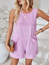 abordables grenouillère-Rompere femme active unie sans manches col rond poche vacances quotidienne coupe régulière noir rose vert armée été