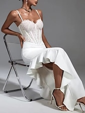 cheap WHITE-Mermaid / Trumpet Evening Gown Elegant Dress Wedding Evening Party Floor Length Sleeveless Sweetheart Stretch Crepe with Pleats Ruffles Slit