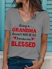voordelige Moederdag Top-Moederdag Dames T-shirt Grafisch Brief Stijlvol Casual Korte mouw V-hals Normale tops Dagelijks Afdrukken Wit Blozend Roze Grijs Zomer