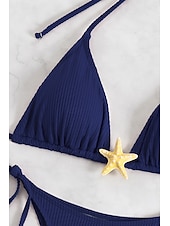 olcso Bikiniszettek-Női Fürdőruha Bikini 2 darab Fürdőruha Nyitott hátú Tropikus Strandruházat Sima Kötőfék nyaka Ujjatlan Fürdőruhák