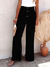 abordables Pantalón liso de lino y algodón-Mujer Pantalones de lino y algodón pantalones Casual Longitud total Cintura Media Plano Cintura elástica Confortable Al Aire Libre Deporte Calle Vino Azul marinero Gris Negro Verano Ajuste regular