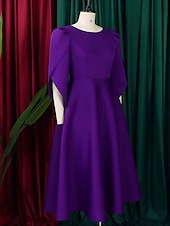 preiswerte Unter 129,99 $-Kleid Mutter der Braut Elegantes Freizeitkleid Rundhalsausschnitt Knie-Länge Polyester 3/4 lange Ärmel mit einfarbig