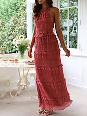 preiswerte Weiße Freizeitkleider-Damen kleid lang Zweiteiliges Kleid Sommerkleid skims dress Modisch Täglich Festtage Wochenende Regular Fit Glatt Ärmellos Spaghetti-Träger Schwarz Rote Blau Aprikose Sommer