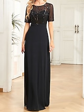 abordables Moins de 129,99 $-Robe pour mère de la mariée élégante robe de soirée décolleté rond longueur sol en chiffon spandex à manches courtes avec sequins