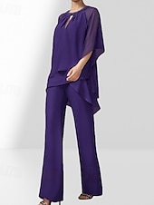 abordables Longueur du plancher-Ensemble Deux Pièces Combinaison Robe de Mère de la Mariée Invité de Mariage Élégante Col Montant Longueur de Sol Crêpe Manches 3/4 Avec Ruchés Perles 2025