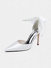 cheap Cocktail-Women&#039;s Champagne Satin Wedding Heels with Pearl Ankle Strap - Elegant Bridal &amp; Cocktail Stiletto Pumps