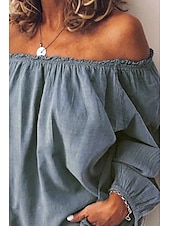 voordelige Overhemden-Dames Overhemd Linnen overhemd Katoenen linnen overhemden Effen Dagelijks Stijlvol Basic Lange mouw Schouderafhangend Normale tops Dagelijks Uitgaan Met ruches Zwart Wit blauw Lente
