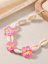 cheap Women&#039;s Necklace-Handmade Cowrie Shell Necklace with Plumeria Flowers – Boho Hawaiian Beach Jewelry for Women, Adjustable Summer Surfer Choker, Tropical Vacation &amp; Festival Accessory