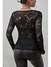 preiswerte Spitzenoberteile-Damen Spitzenhemd Bluse Glatt Stilvoll Langarm V Ausschnitt Normale Oberteile Täglich Ausgehen Spitze Schwarz Weiß Wein Sommer