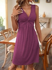 preiswerte Einfaches Kleid-Damen Mini Kleid A-Linie Kleid Arbeitskleider Off-Shoulder Kleid Semi Formal Büro Reguläre Passform Grafik Ärmellos V-Ausschnitt Blau Fuchsien Grün Sommer