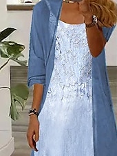 preiswerte Boho Kleid-Damen Kleid Set Maxikleid A-Linien Kleid Sommerkleid Urlaub Boho Ombre Floral Print 3/4-Ärmel Rundhalsausschnitt Outdoor Täglich Blau Sommer Frühling Lockere Passform