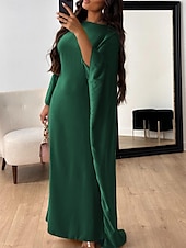 levne Jednoduché šaty-Dámské maxi šaty jednobarevné královská modrá modrá zelená léto jaro maxi šaty shift šaty kaftan šaty poloformální formální kancelář večírek běžné střih jednoduchý kulatý výstřih