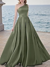 levne zelená-Šaty A-Line Večerní Elegantní Šaty Večerní Párty Black Tie Gala Podlahová Délka Bez Rukávů V Krku Chiffon s Plisováním Kapsa