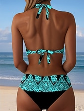 voordelige Bikinisets-Dames Bikini 2-delige zwempak Boho Cheeky Halter Vintage Sexy Grafisch Paisley V Draad Mouwloos Badpakken