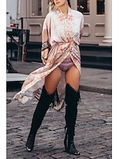 رخيصةأون ملابس علوية للشاطئ-نسائي ملابس السباحة تغطية الجسم ملابس السباحة ربطة عنق أمامية استوائي ملابس الشاطئ زهور دوران رقبة حرف V دائري كم طويل بدلة سباحة