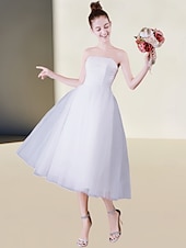 economico Abiti bianchi-Piccoli Abiti Bianchi per Fidanzamento Abiti da Sposa A-Line Scollo a Cuore Senza Spalline Lunghezza Te Satinati Abiti da Sposa con Pieghe Colore Solido